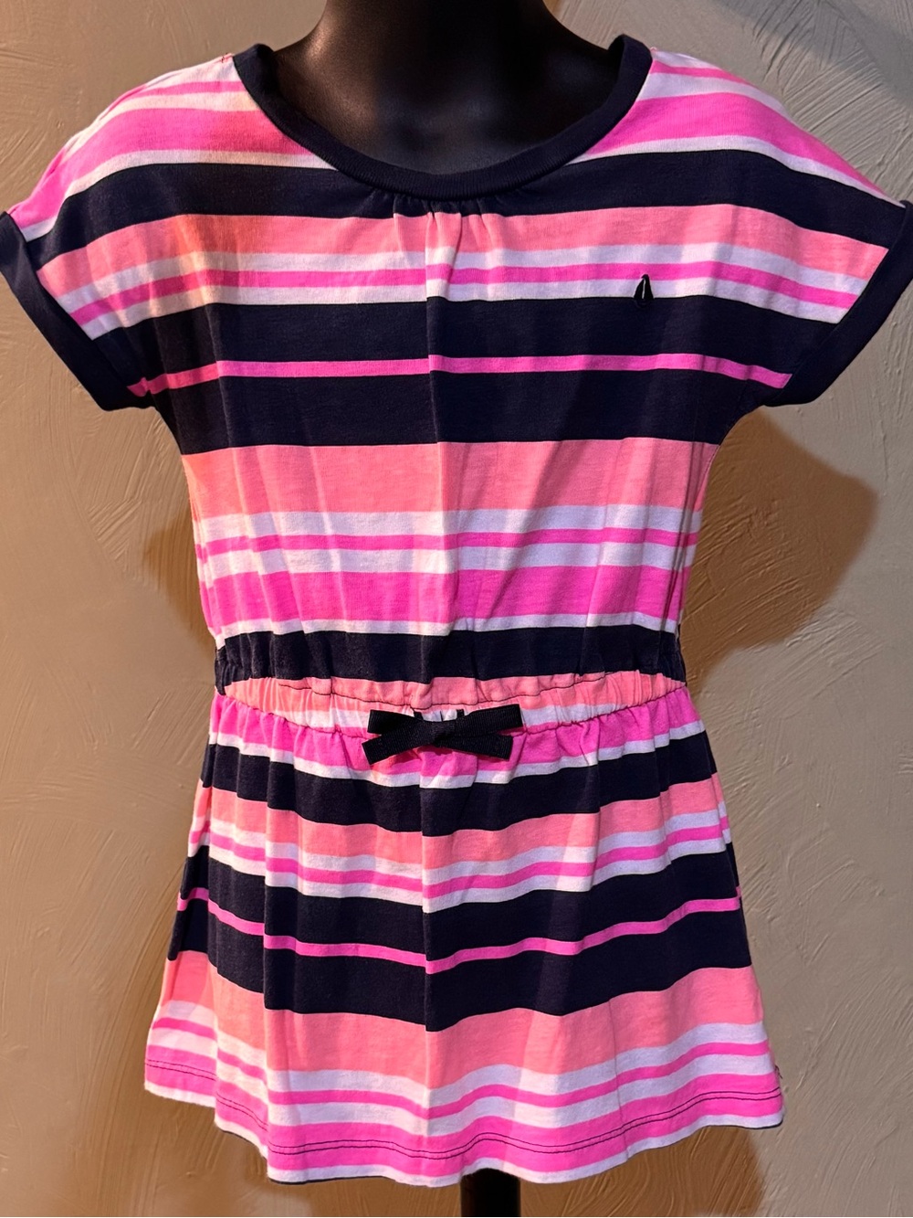 Carter's Girls Size 5 Pink & Navy Blue Striped Cinch Tunic Top / Short Dress